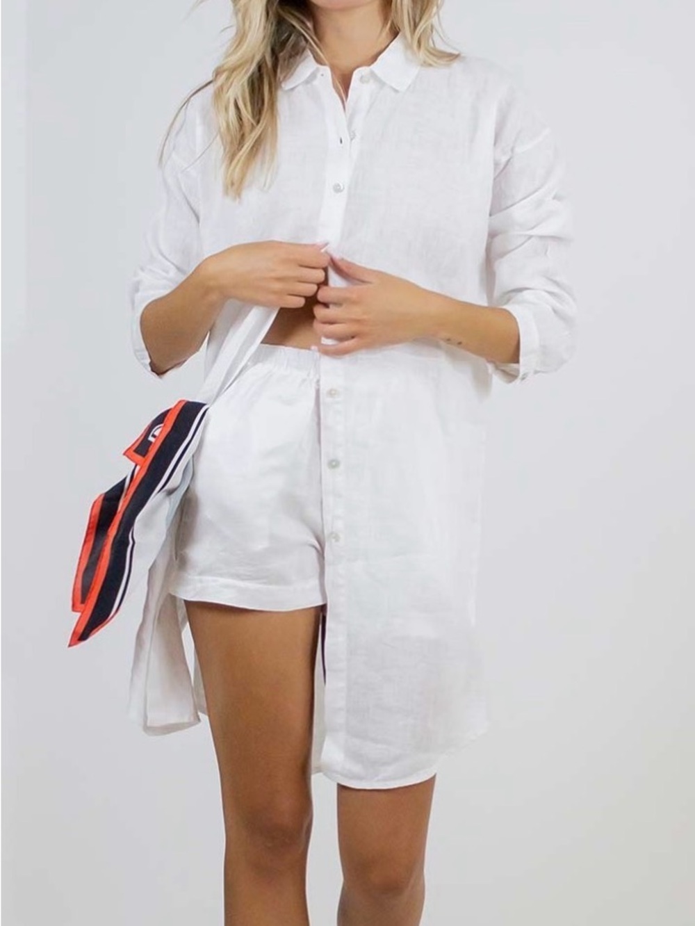 Crossley 100% Italian White Linen Button-Down Shirtdress